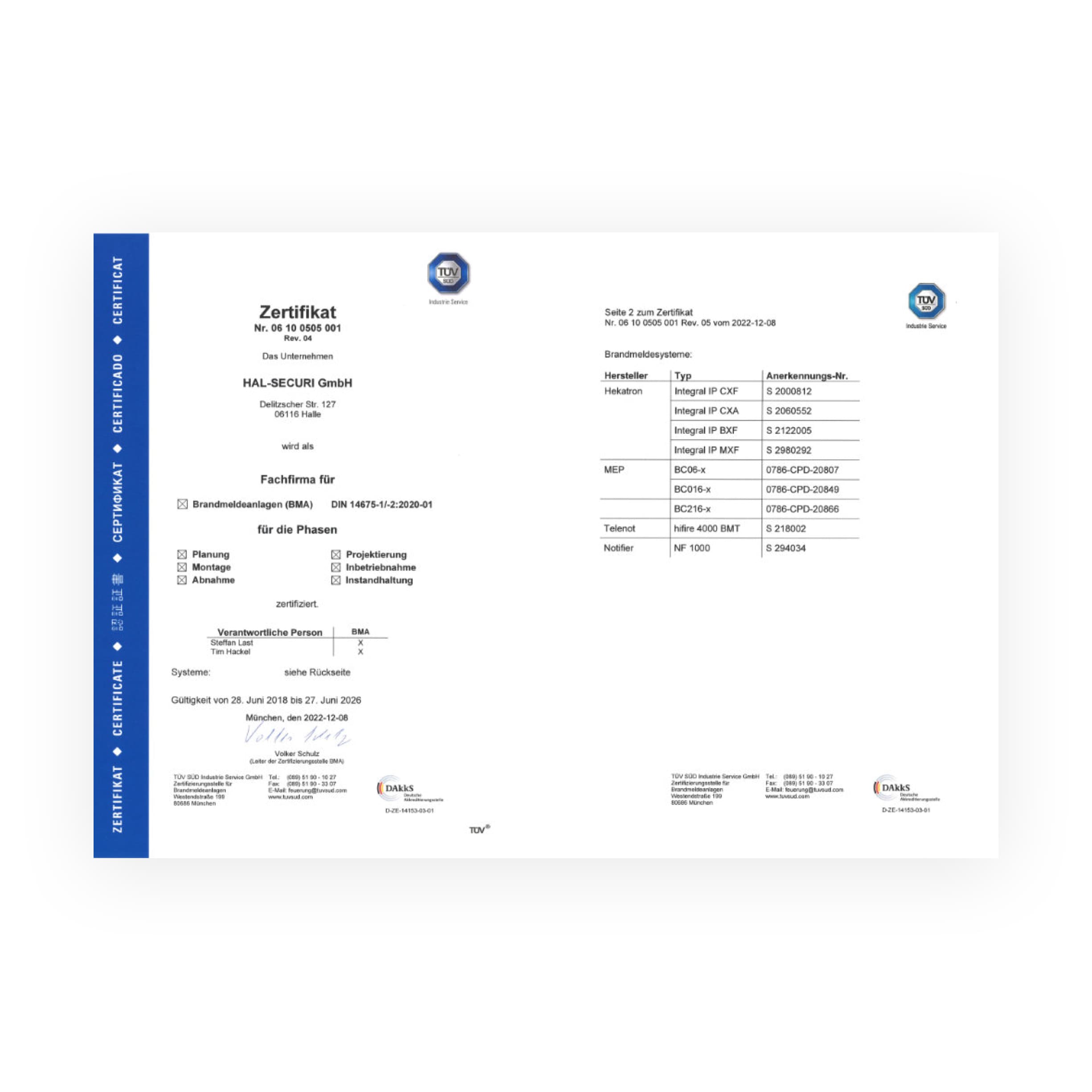 Errichterunternehmen für Gefahrenmeldeanlagen